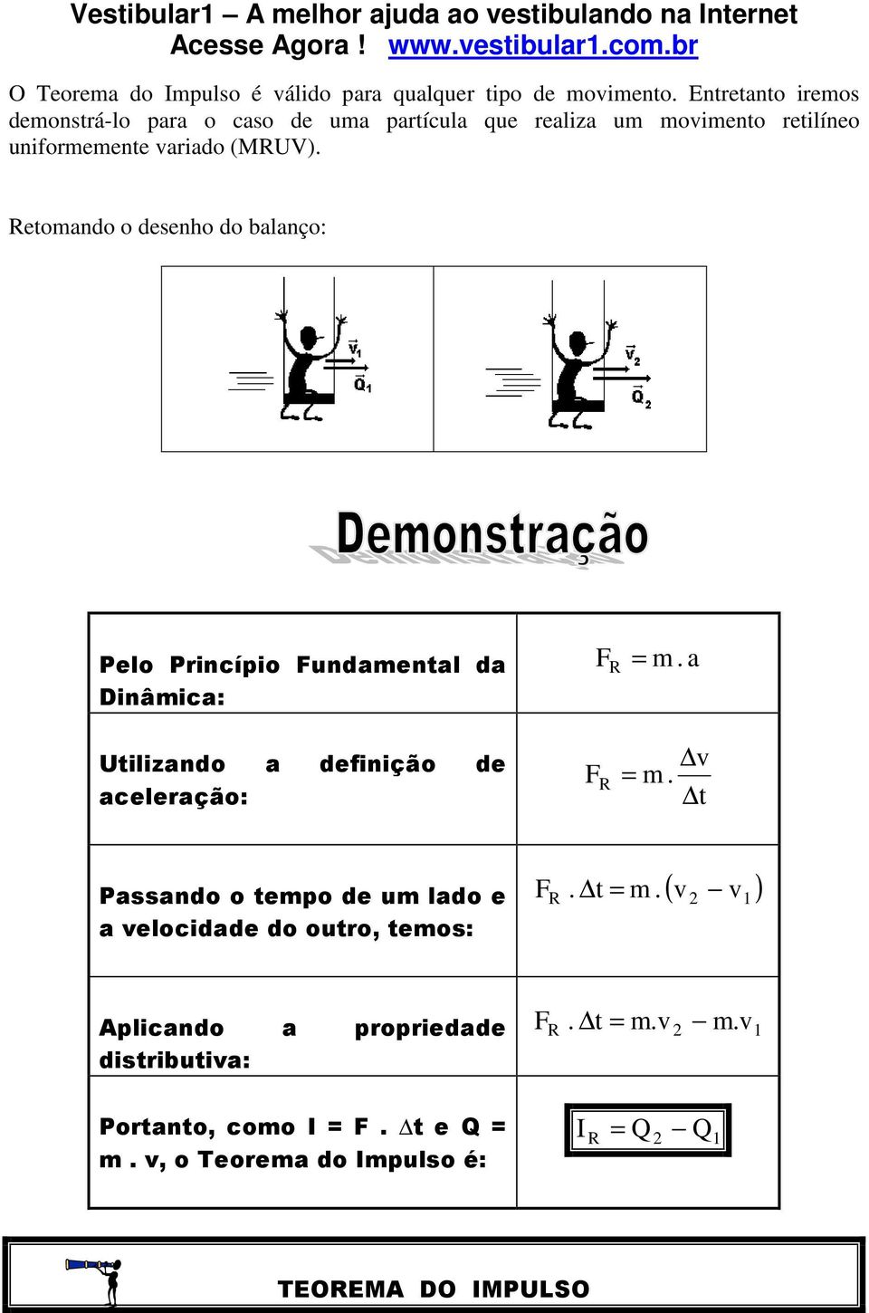 Retomando o desenho do balanço: Pelo Princípio Fundamental da Dinâmica: F R = m. a Utilizando a definição de aceleração: F R v = m.