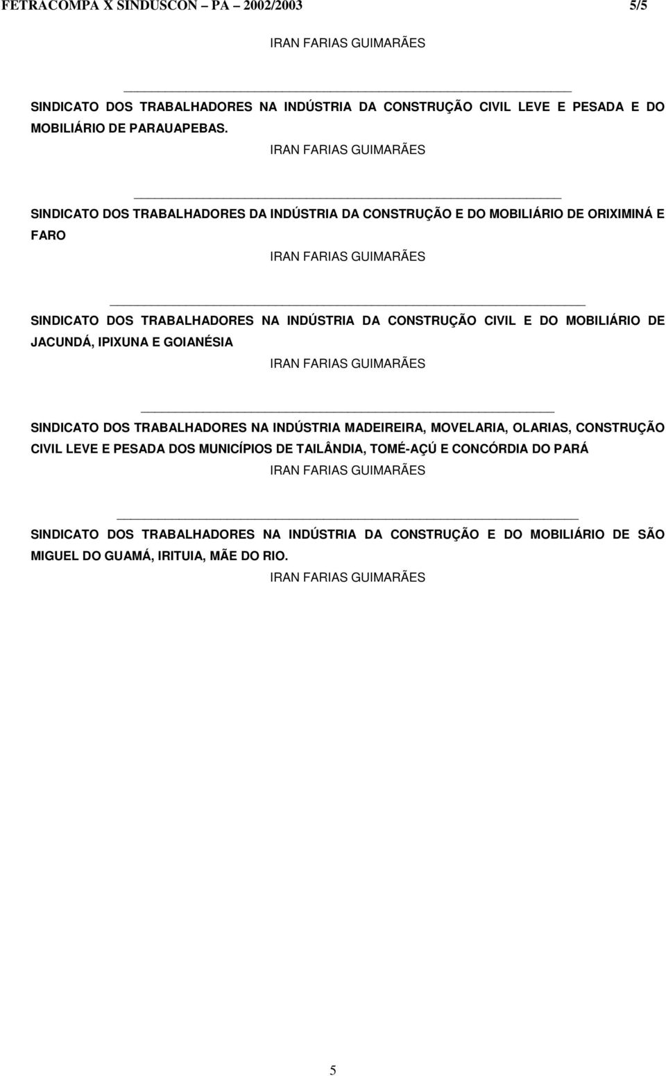 MOBILIÁRIO DE JACUNDÁ, IPIXUNA E GOIANÉSIA SINDICATO DOS TRABALHADORES NA INDÚSTRIA MADEIREIRA, MOVELARIA, OLARIAS, CONSTRUÇÃO CIVIL LEVE E PESADA DOS