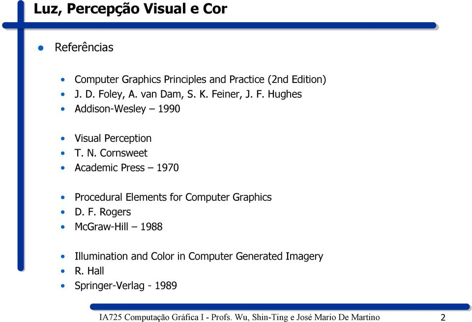 ornsweet Academic Press 1970 Procedural Elements for omputer Graphics D. F.