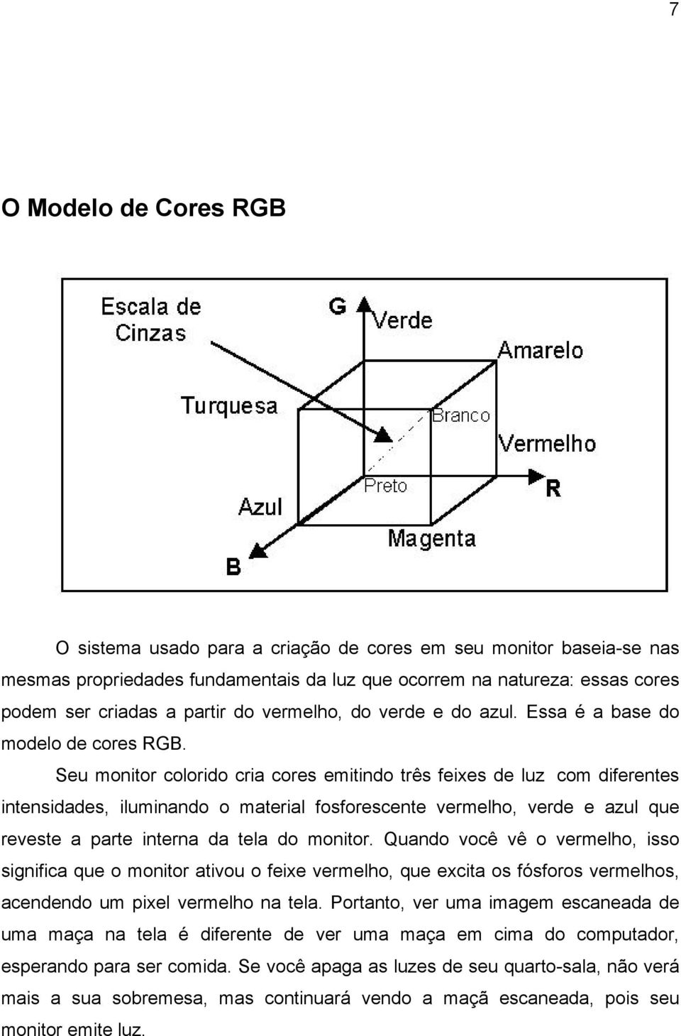 Seu monitor colorido cria cores emitindo três feixes de luz com diferentes intensidades, iluminando o material fosforescente vermelho, verde e azul que reveste a parte interna da tela do monitor.