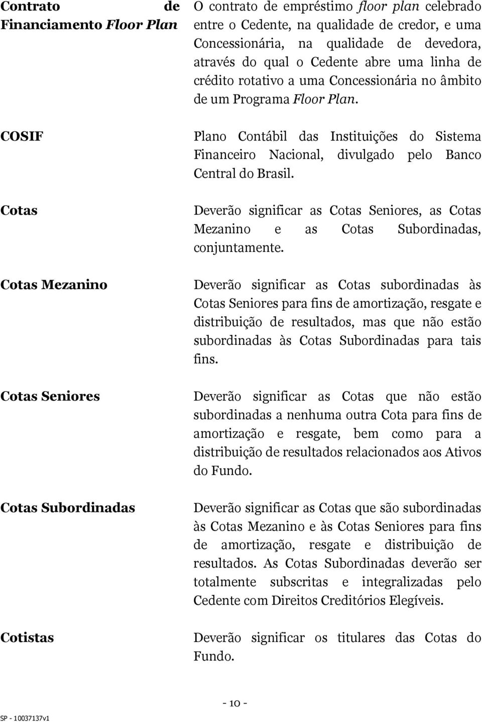 COSIF Plano Contábil das Instituições do Sistema Financeiro Nacional, divulgado pelo Banco Central do Brasil.