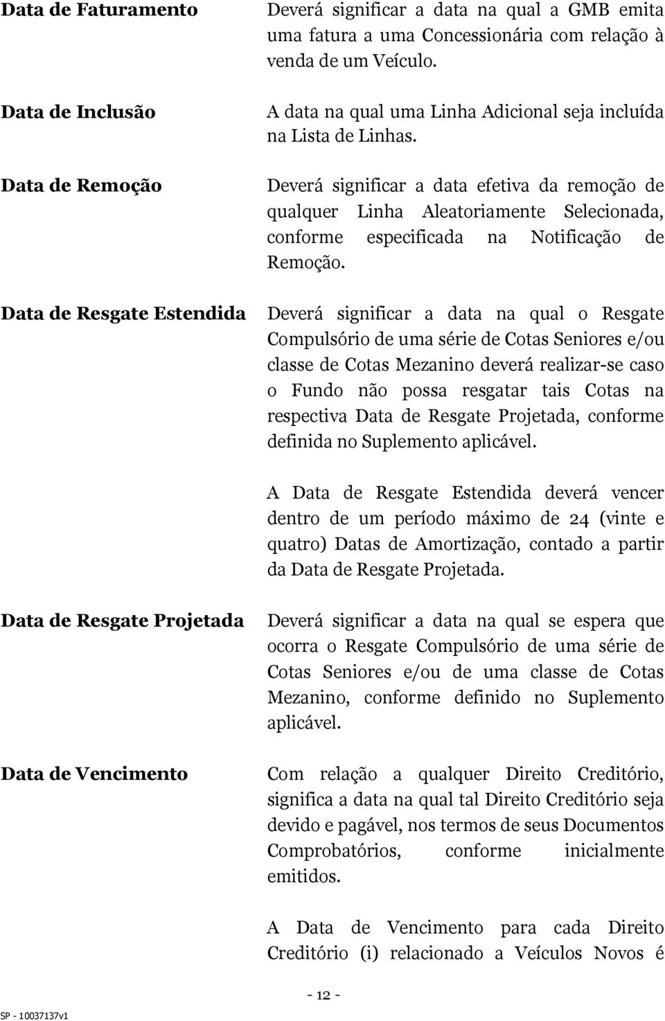 Deverá significar a data efetiva da remoção de qualquer Linha Aleatoriamente Selecionada, conforme especificada na Notificação de Remoção.