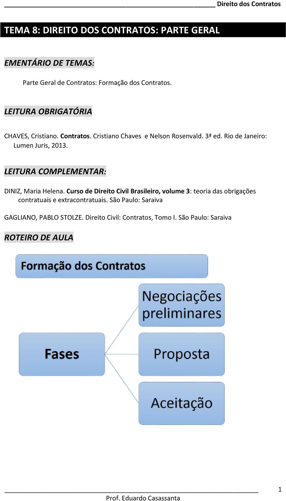 Rio de Janeiro: Lumen Juris, 2013. LEITURA COMPLEMENTAR: DINIZ, Maria Helena.