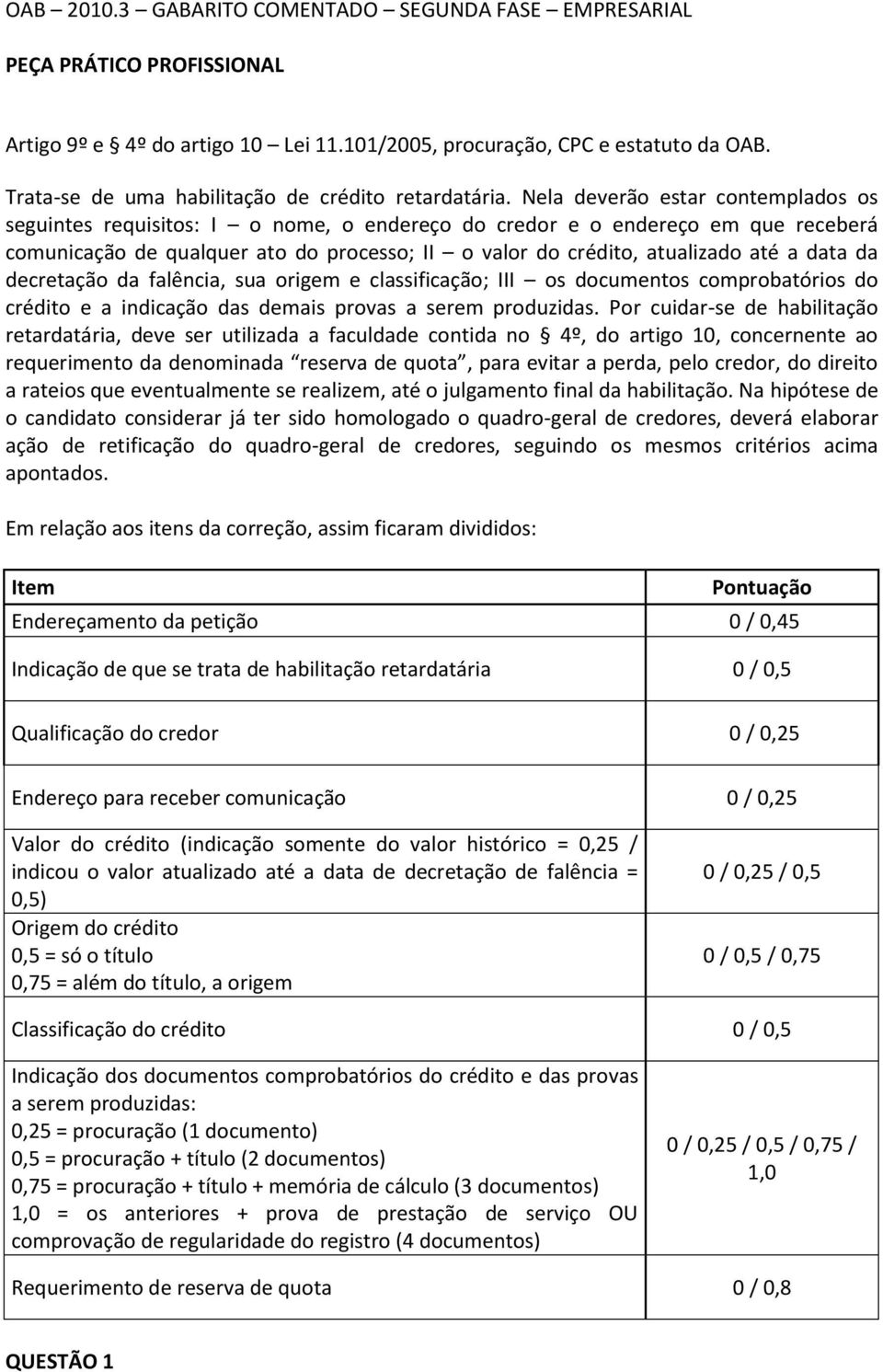 Nela deverão estar contemplados os seguintes requisitos: I o nome, o endereço do credor e o endereço em que receberá comunicação de qualquer ato do processo; II o valor do crédito, atualizado até a