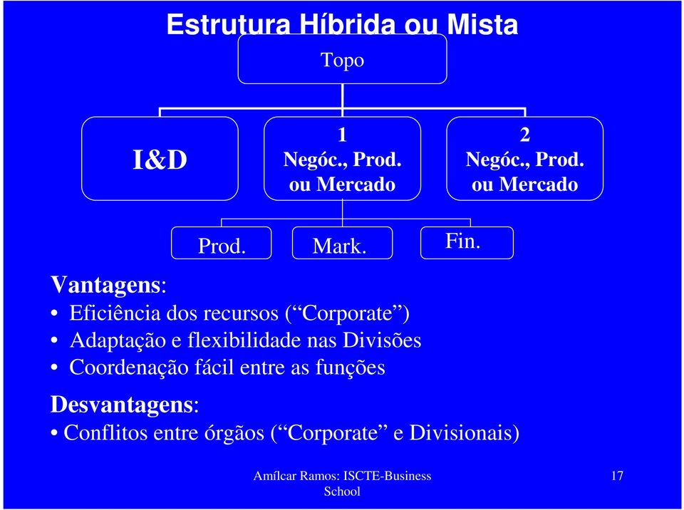 Vantagens: Eficiência dos recursos ( Corporate ) Adaptação e