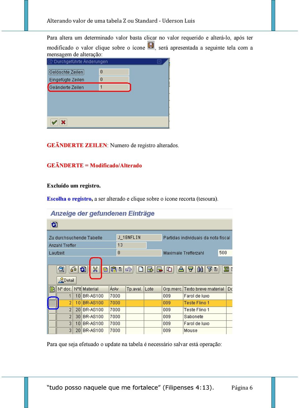 GEÄNDERTE = Modificado/Alterado Excluído um registro.