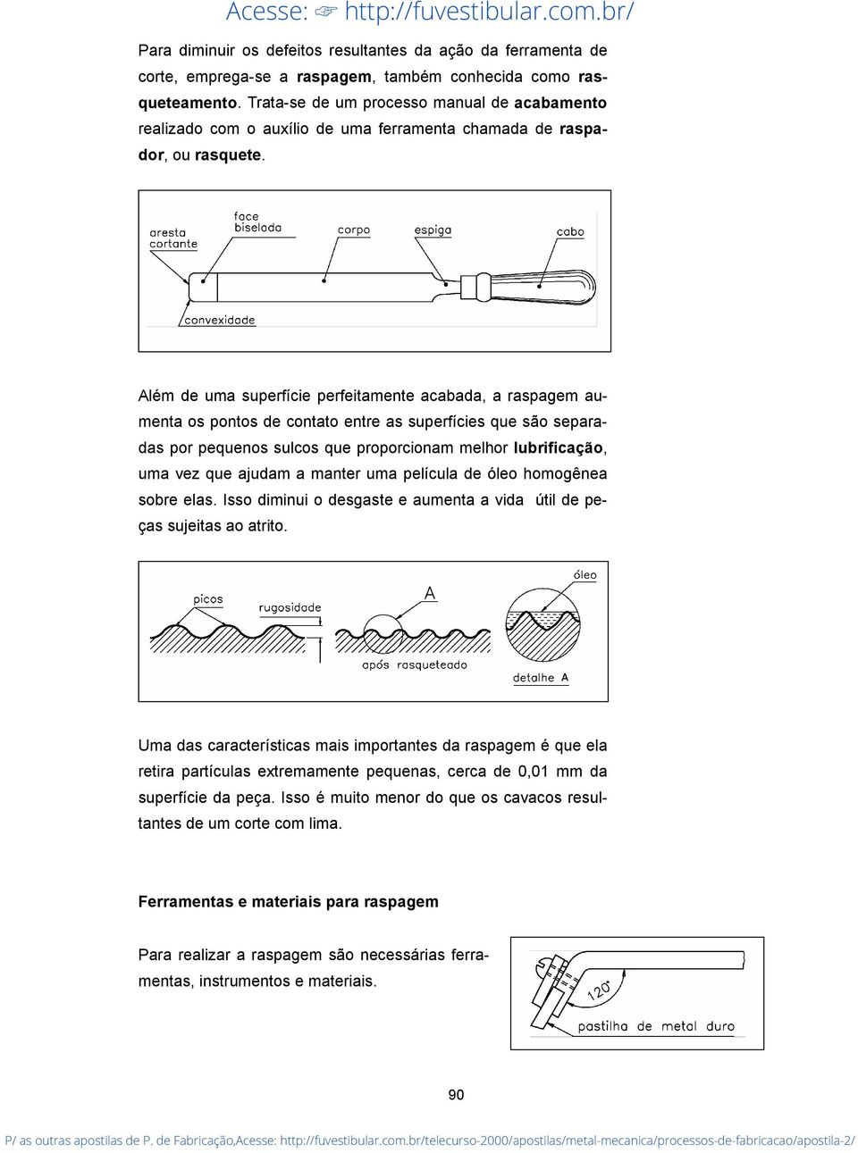 Além de uma superfície perfeitamente acabada, a raspagem aumenta os pontos de contato entre as superfícies que são separadas por pequenos sulcos que proporcionam melhor lubrificação, uma vez que