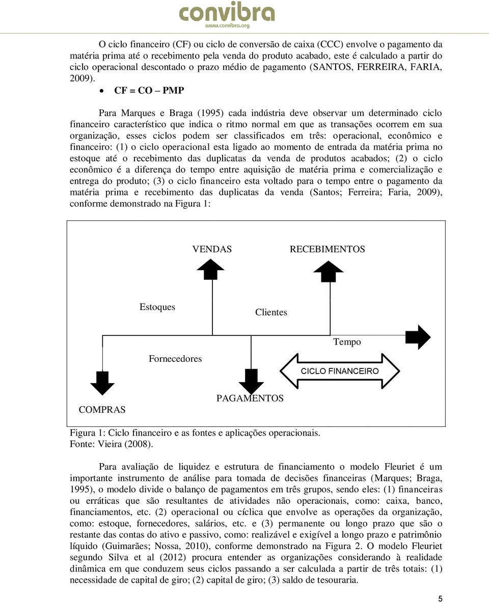 CF = CO PMP Para Marques e Braga (1995) cada indústria deve observar um determinado ciclo financeiro característico que indica o ritmo normal em que as transações ocorrem em sua organização, esses