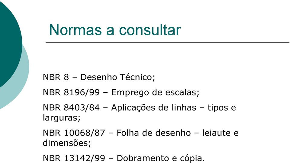 de linhas tipos e larguras; NBR 10068/87 Folha de