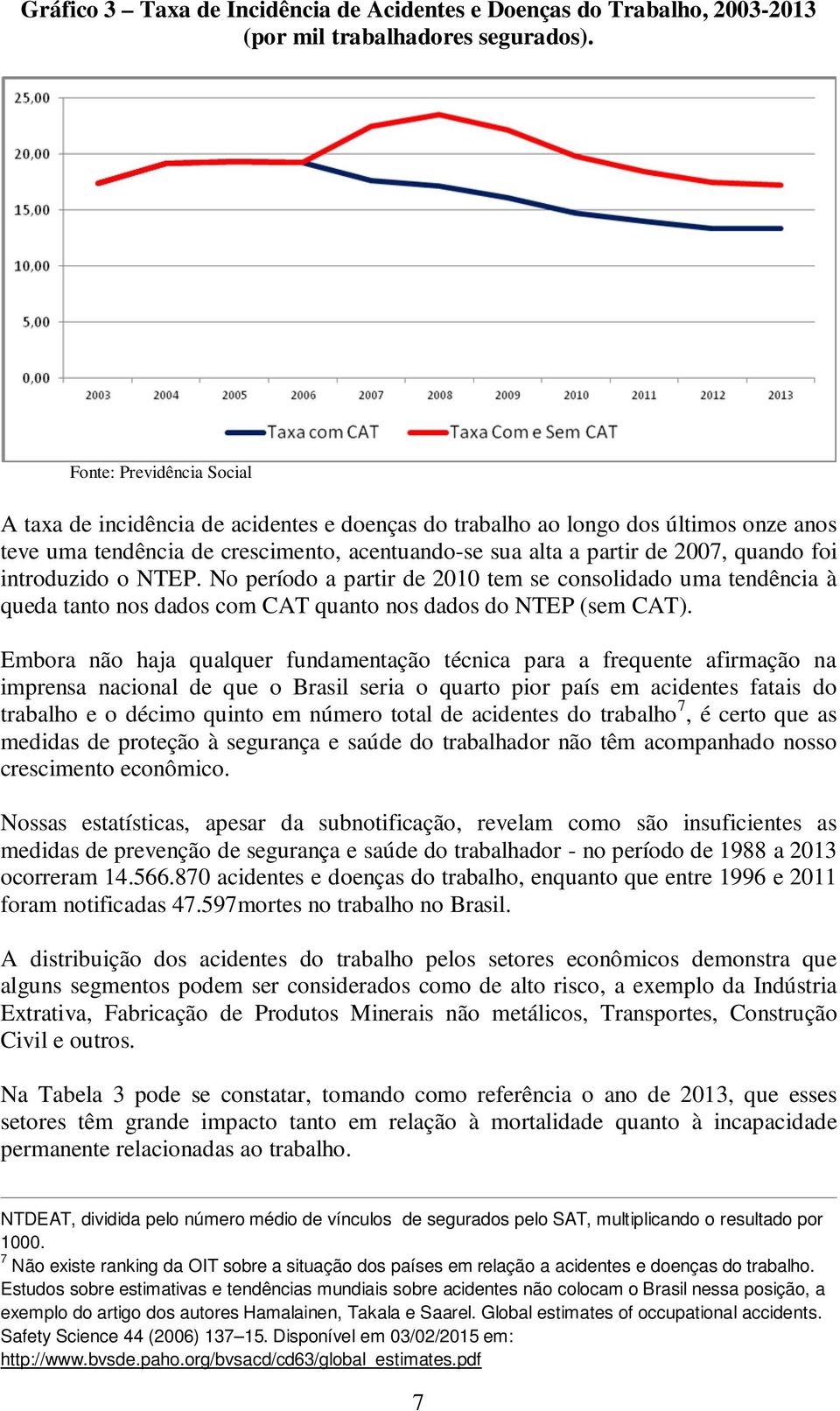 introduzido o NTEP. No período a partir de 2010 tem se consolidado uma tendência à queda tanto nos dados com CAT quanto nos dados do NTEP (sem CAT).