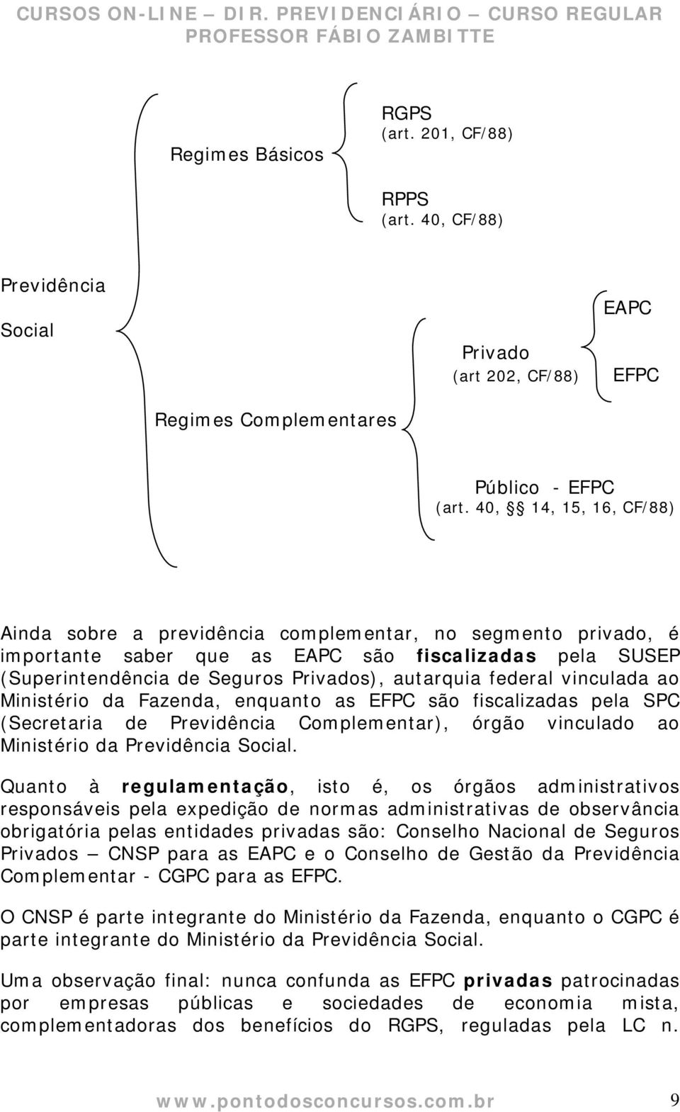 federal vinculada ao Ministério da Fazenda, enquanto as EFPC são fiscalizadas pela SPC (Secretaria de Previdência Complementar), órgão vinculado ao Ministério da Previdência Social.