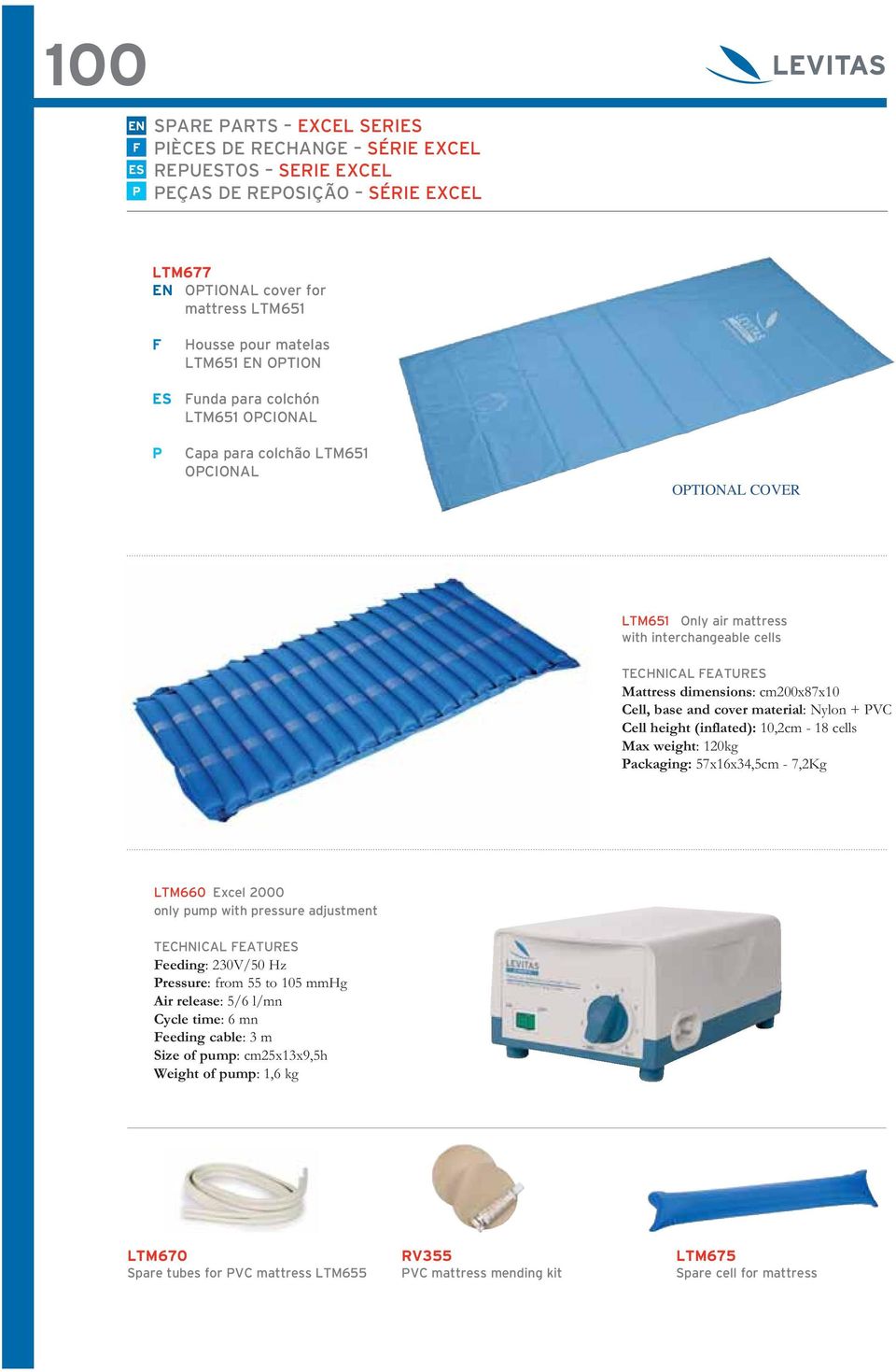 57x16x34,5cm - 7,2Kg Feeding: 230V/50 Hz Pressure: from 55 to 105 mmhg Air release: