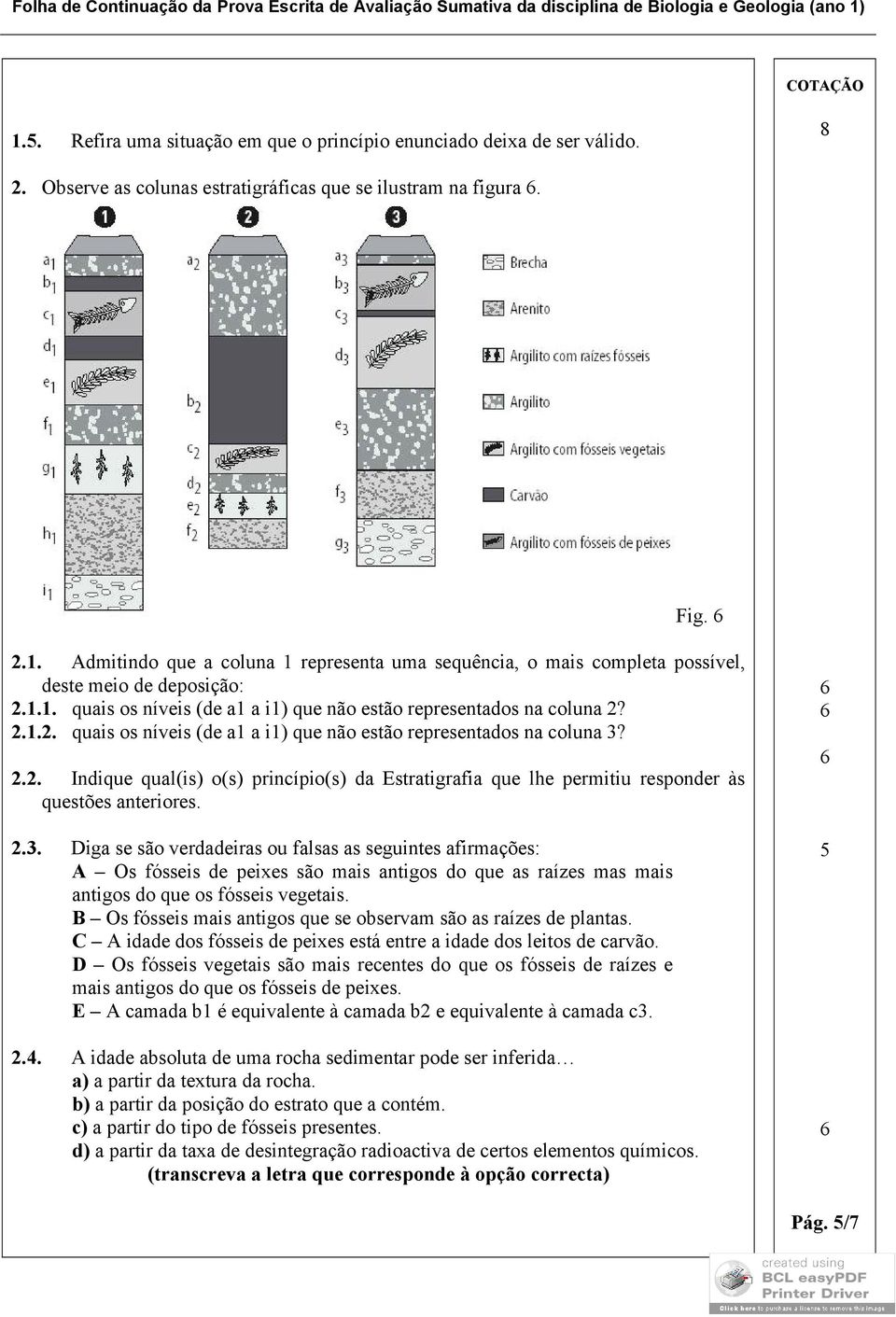 2.3. Diga se são verdadeiras ou falsas as seguintes afirmações: A Os fósseis de peixes são mais antigos do que as raízes mas mais antigos do que os fósseis vegetais.