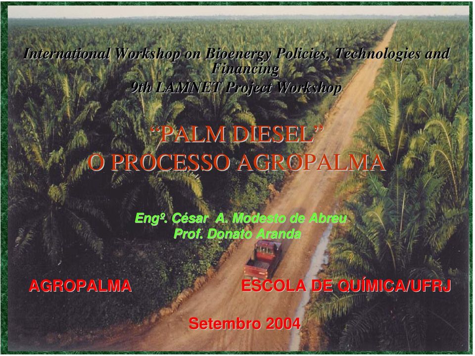 PALM DIESEL O PROCESSO AGROPALMA Engº. César A.