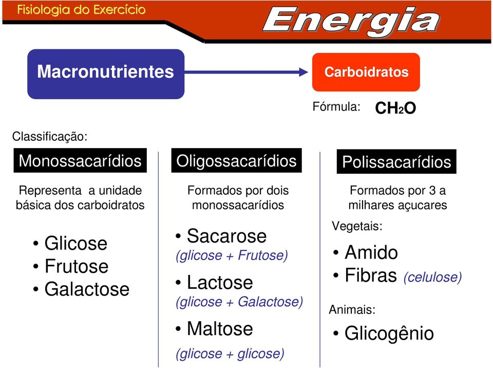 monossacarídios Sacarose (glicose + Frutose) Lactose (glicose + Galactose) Maltose (glicose +