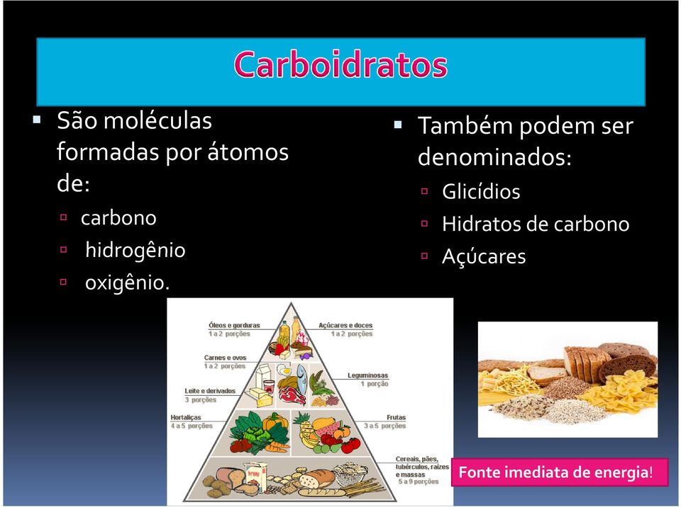 Também podem ser denominados: Glicídios