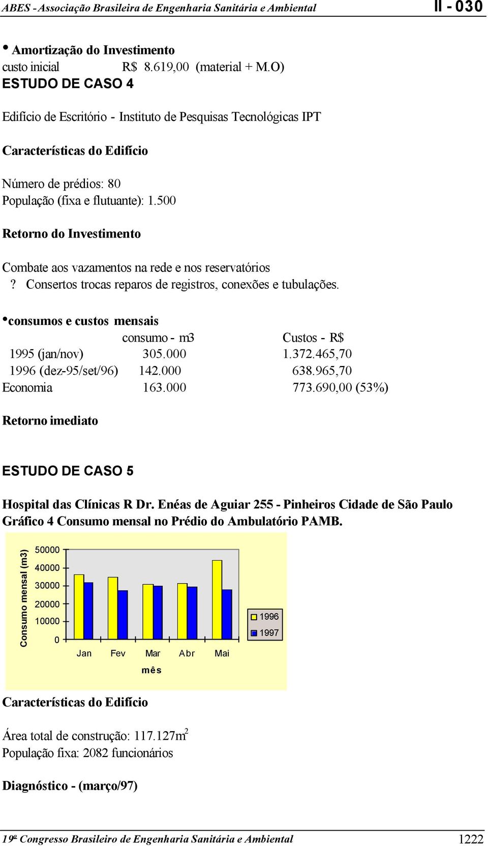 Consertos trocas reparos de registros, conexões e tubulações. consumos e custos mensais consumo - m3 Custos - R$ 1995 (jan/nov) 35. 1.372.465,7 1996 (dez-95/set/96) 142. 638.965,7 Economia 163. 773.