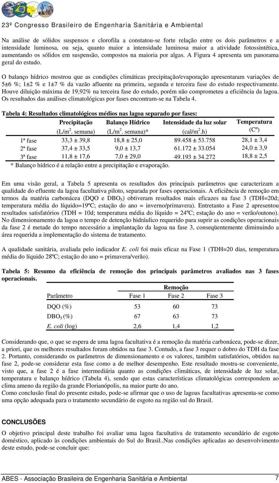 O balanço hídrico mostrou que as condições climáticas precipitação/evaporação apresentaram variações de 5±6 %; 1±2 % e 1±7 % da vazão afluente na primeira, segunda e terceira fase do estudo