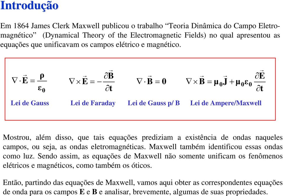 J Li d Gauss Li d Farada Li d Gauss p/ Li d mpr/mawll Mosrou, além disso, qu ais quaçõs prdiiam a isênia d ondas naquls ampos, ou sja, as ondas