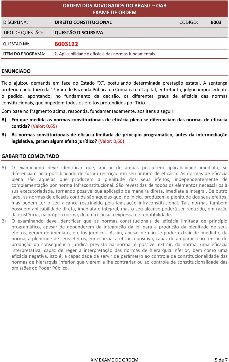 normas constitucionais, que impedem todos os efeitos pretendidos por Tício. Com base no fragmento acima, responda, fundamentadamente, aos itens a seguir.