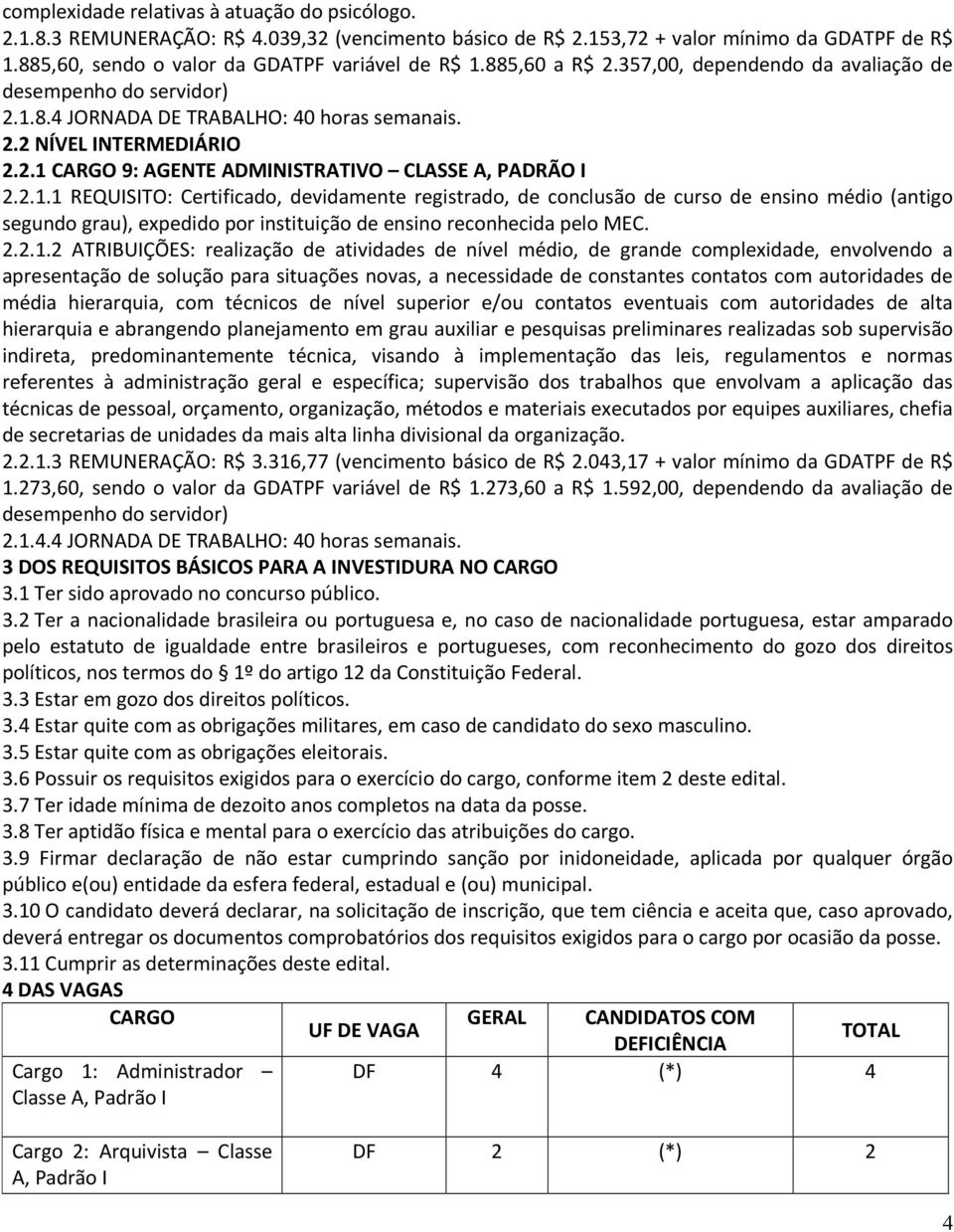 2.1.1 REQUISITO: Certificado, devidamente registrado, de conclusão de curso de ensino médio (antigo segundo grau), expedido por instituição de ensino reconhecida pelo MEC. 2.2.1.2 ATRIBUIÇÕES: