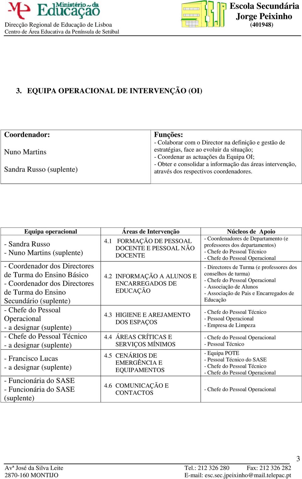 1 FORMAÇÃO DE PESSOAL - Coordenadores de Departamento (e professores dos departamentos) DOCENTE E PESSOAL NÃO - Chefe do Pessoal Técnico DOCENTE - Sandra Russo - Nuno Martins (suplente) - Coordenador