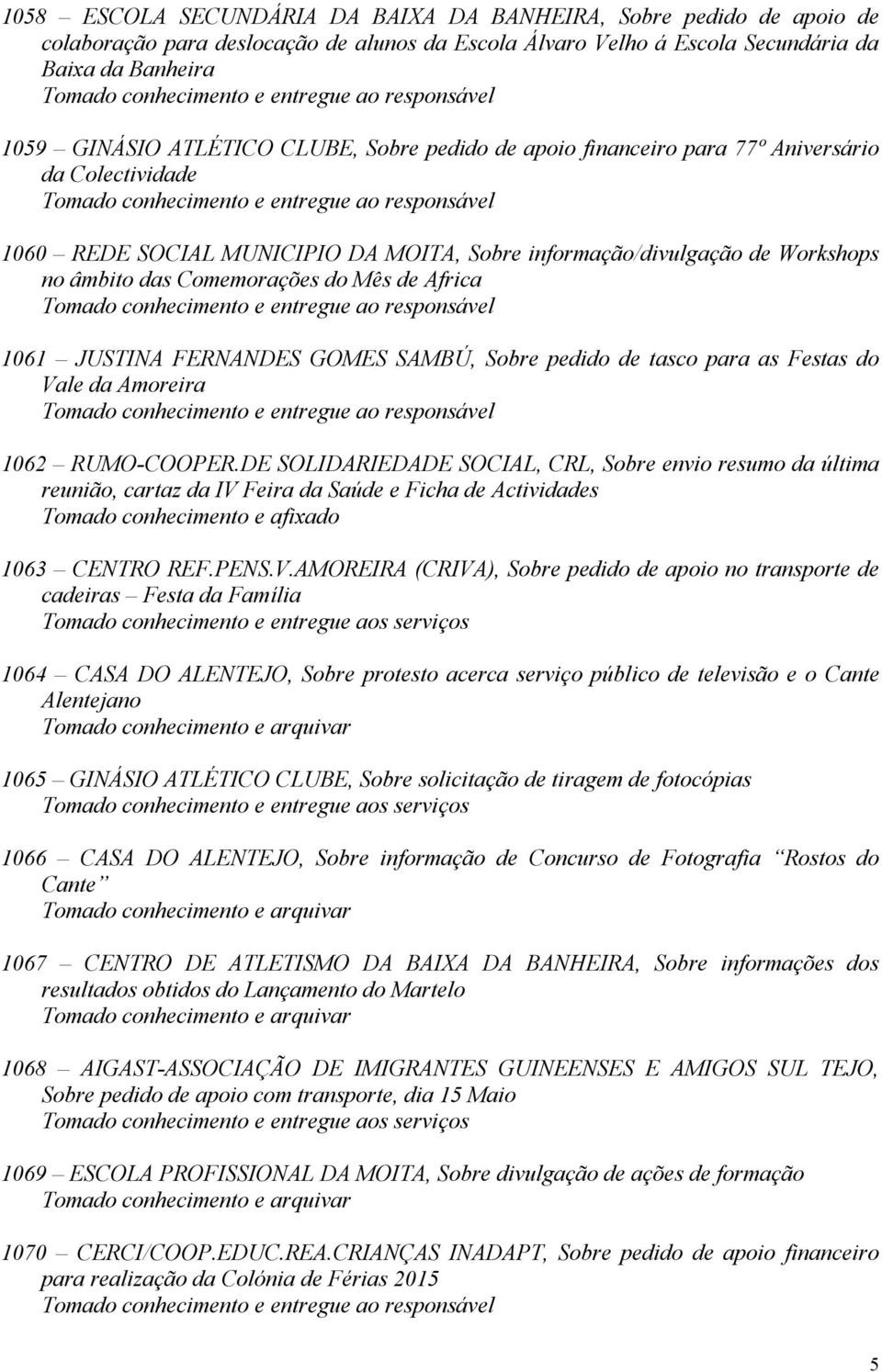 1061 JUSTINA FERNANDES GOMES SAMBÚ, Sobre pedido de tasco para as Festas do Vale da Amoreira 1062 RUMO-COOPER.