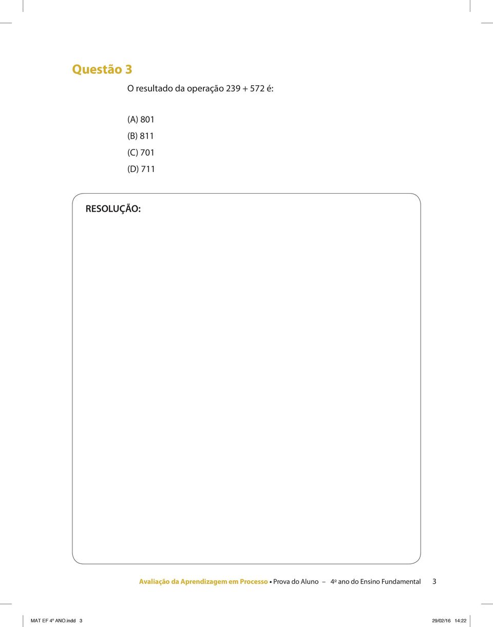 Aprendizagem em Processo Prova do Aluno 4 o ano