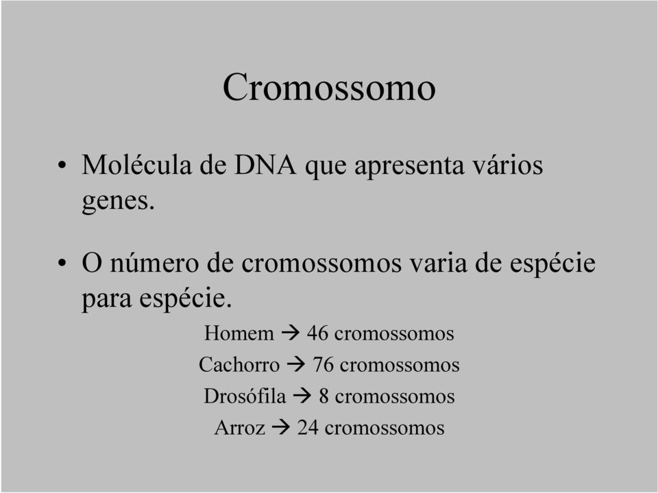 O número de cromossomos varia de espécie para