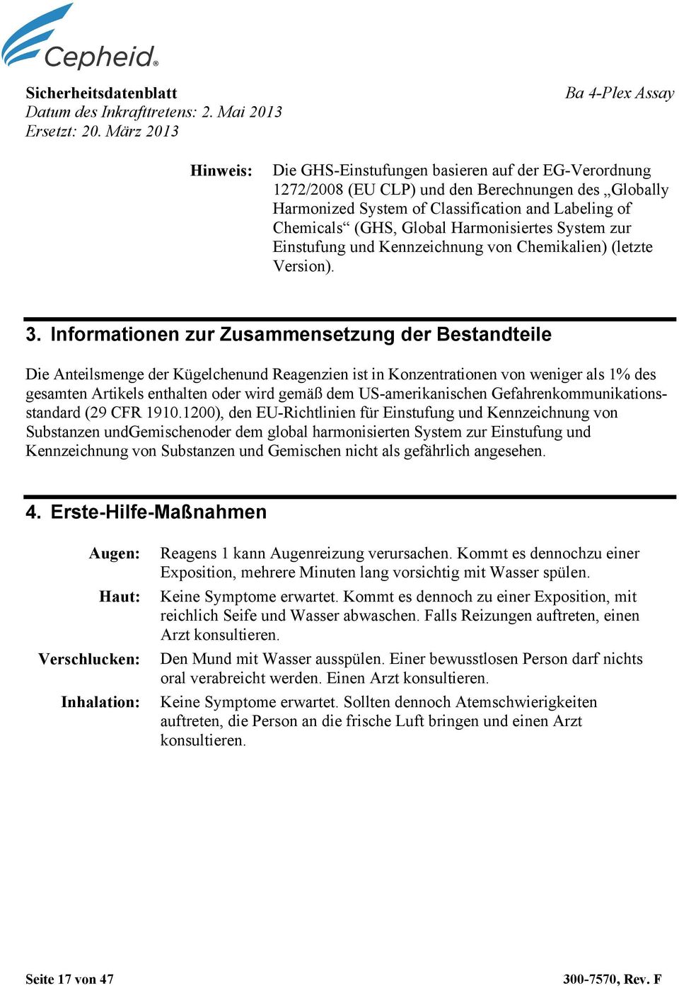 Harmonisiertes System zur Einstufung und Kennzeichnung von Chemikalien) (letzte Version). 3.