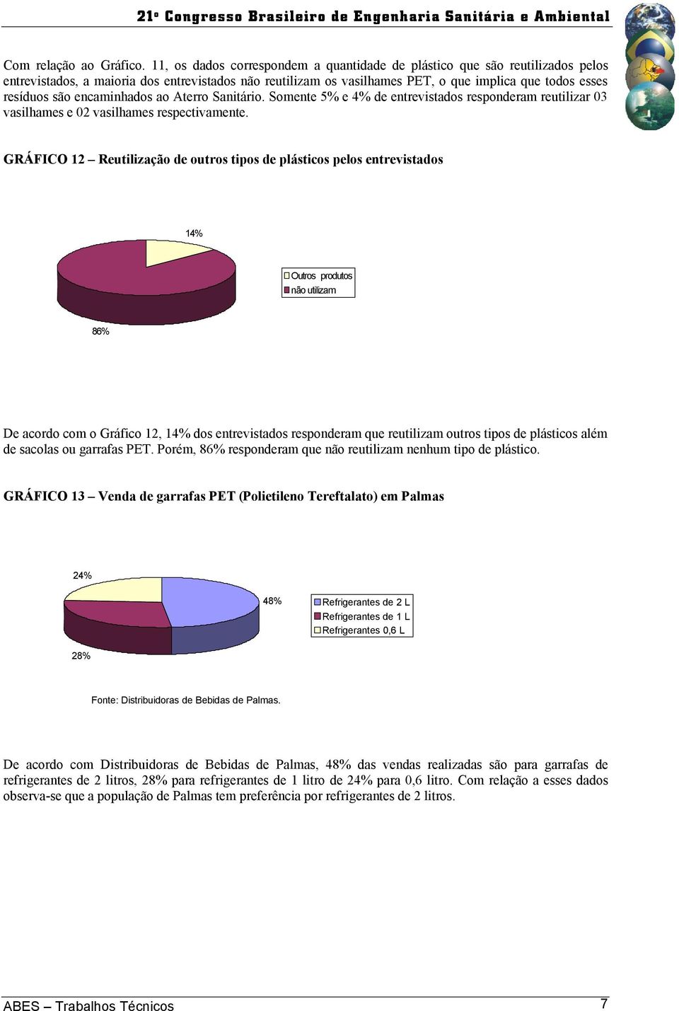 encaminhados ao Aterro Sanitário. Somente 5% e 4% de entrevistados responderam reutilizar 03 vasilhames e 02 vasilhames respectivamente.