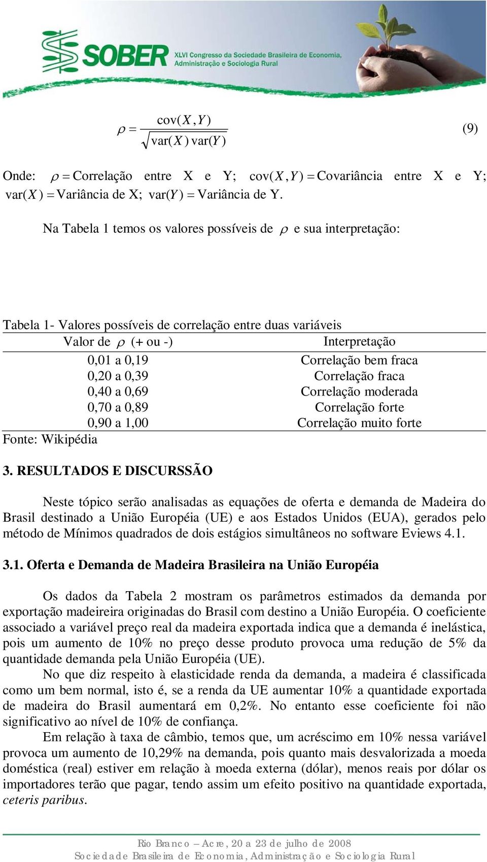 a 0,69 Corrlação modrada 0,70 a 0,89 Corrlação for 0,90 a 1,00 Corrlação muio for Fon: Wikipédia 3.
