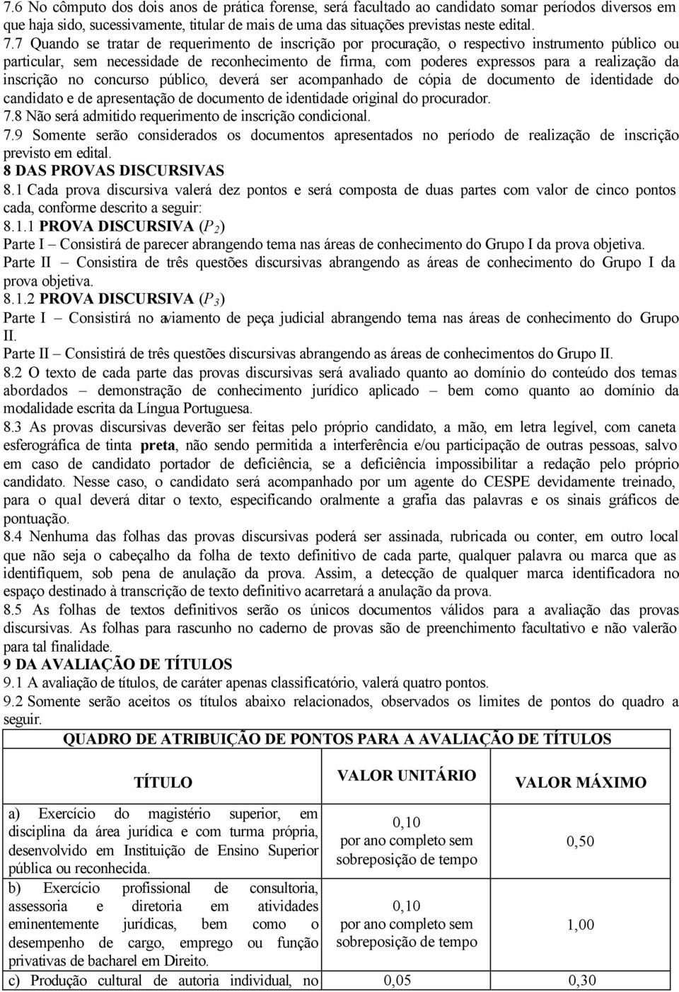 inscrição no concurso público, deverá ser acompanhado de cópia de documento de identidade do candidato e de apresentação de documento de identidade original do procurador. 7.