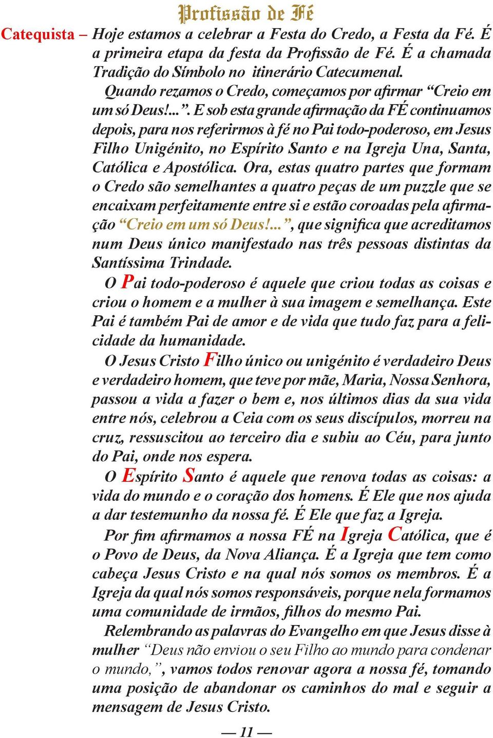 .... E sob esta grande afirmação da FÉ continuamos depois, para nos referirmos à fé no Pai todo-poderoso, em Jesus Filho Unigénito, no Espírito Santo e na Igreja Una, Santa, Católica e Apostólica.