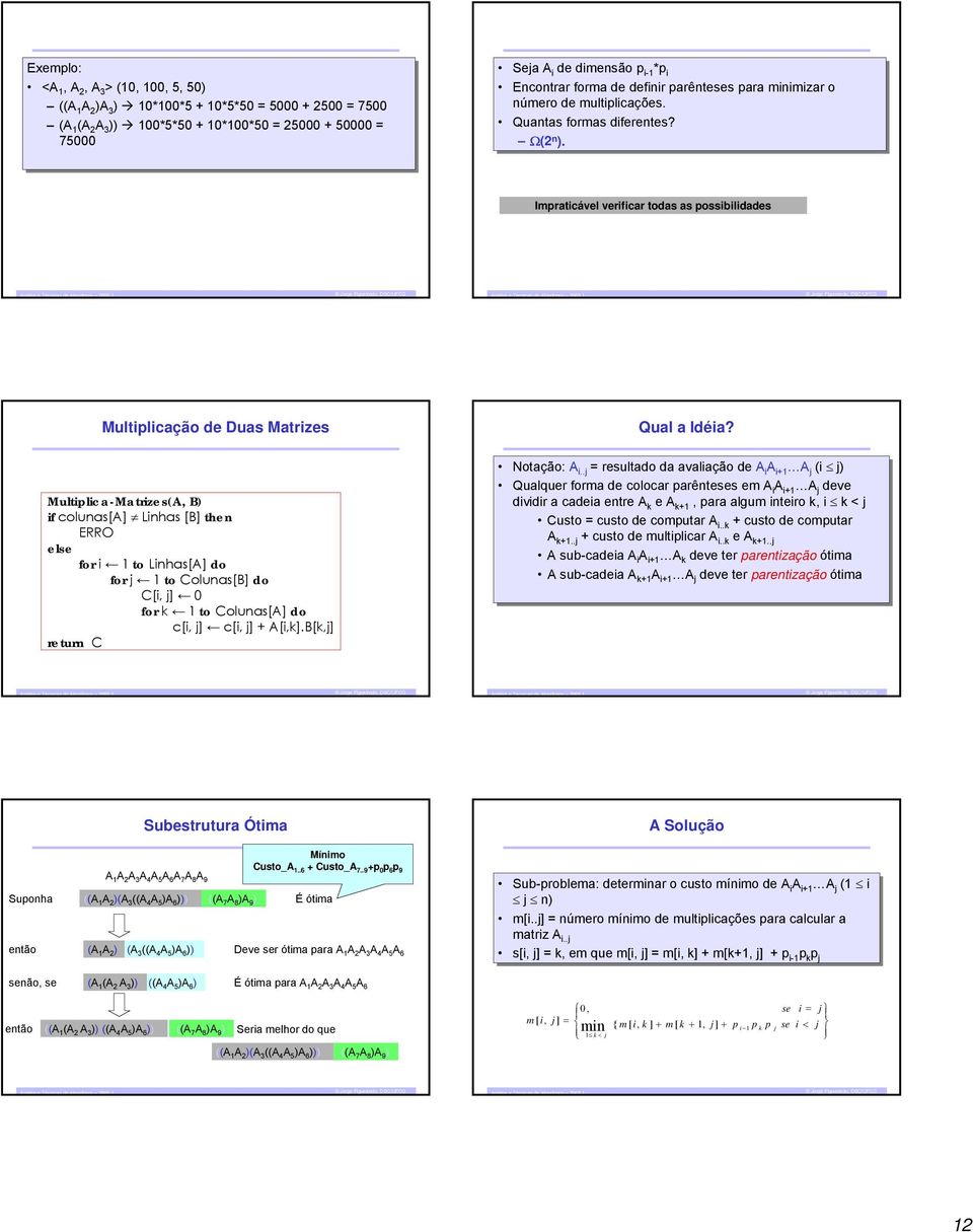 Multplca-Matrzes(, ) f colunas[] Lnhas [] then ERRO else for to Lnhas[] do for j 