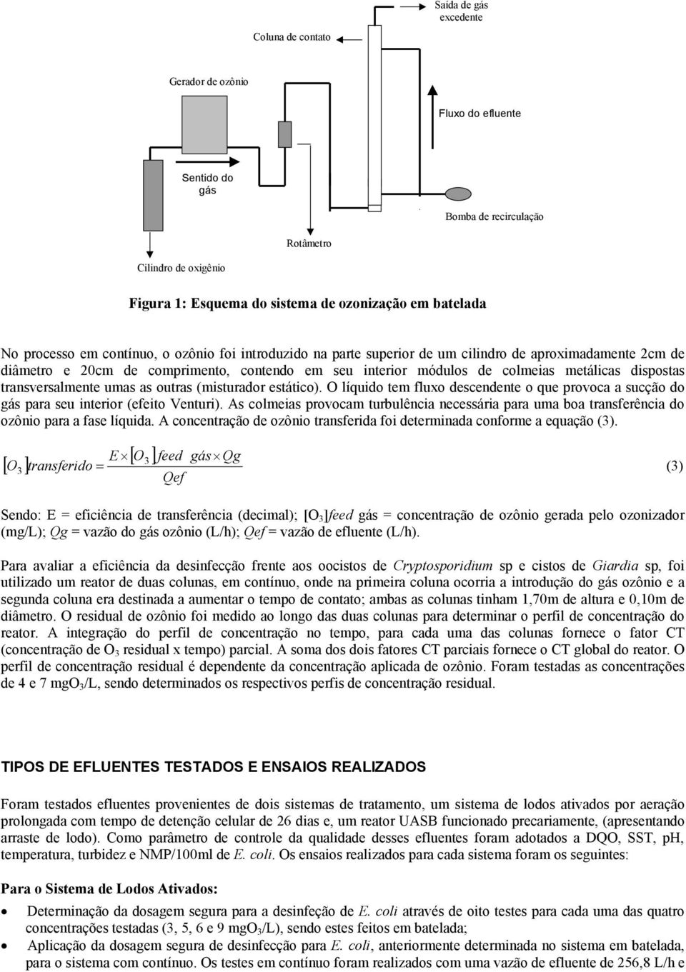 dispostas transversalmente umas as outras (misturador estático). O líquido tem fluxo descendente o que provoca a sucção do gás para seu interior (efeito Venturi).