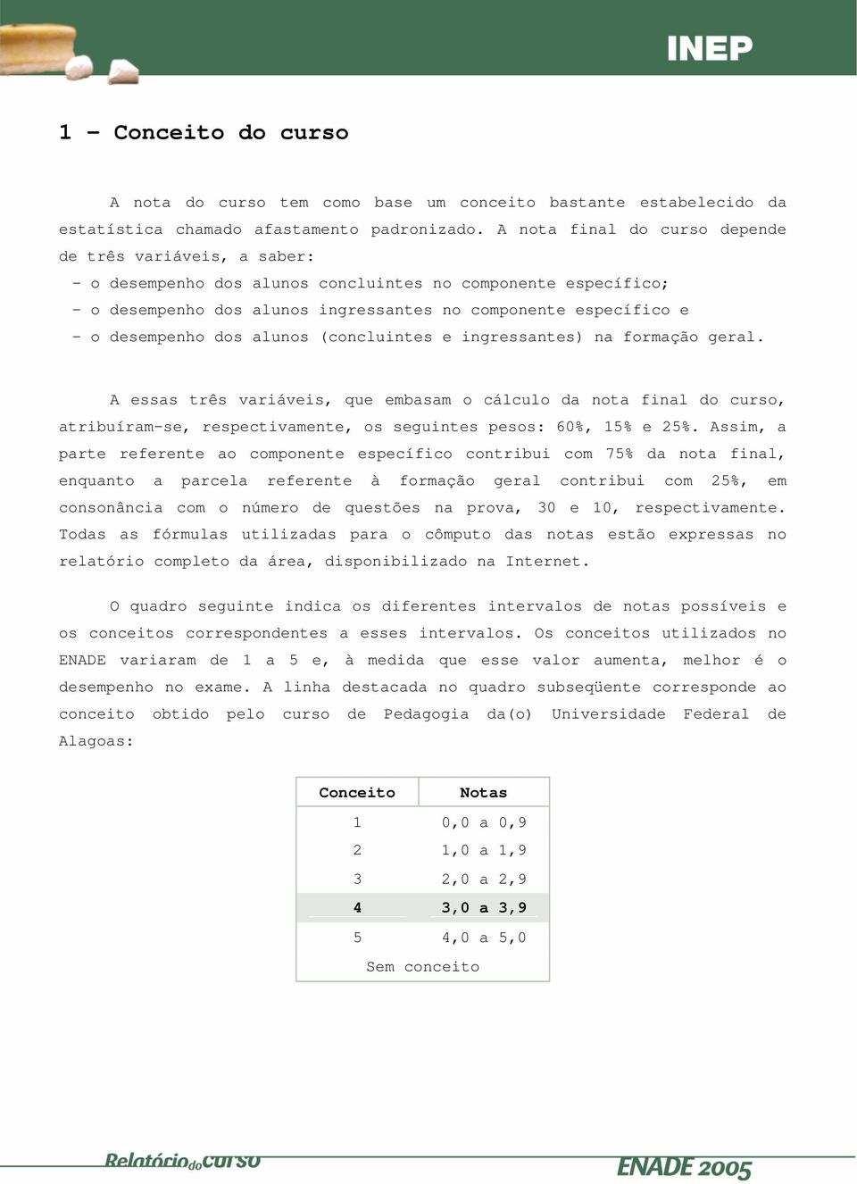 desempenho dos alunos (concluintes e ingressantes) na formação geral.