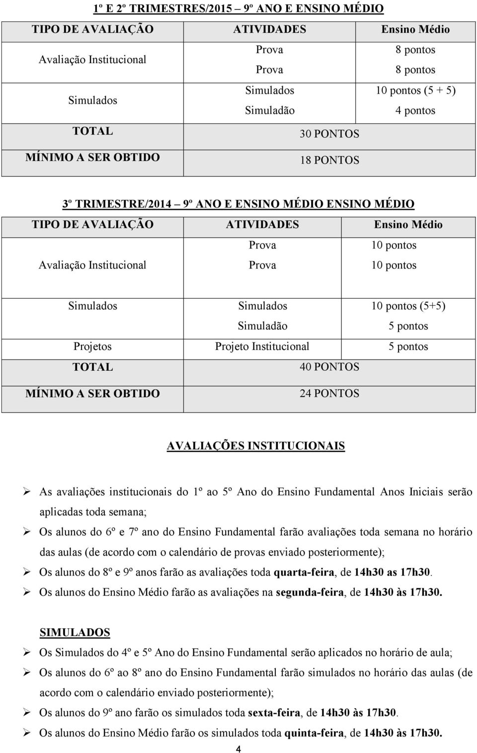 alunos do 6º e 7º ano do Ensino Fundamental farão avaliações toda semana no horário das aulas (de acordo com o calendário de provas enviado posteriormente); Os alunos do 8º e 9º anos farão as