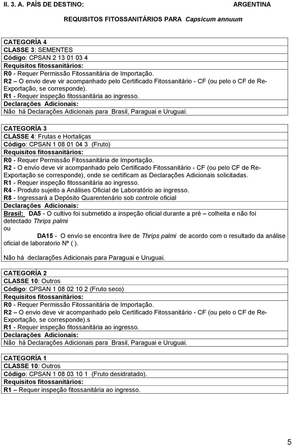 3 (Fruto) R2 - O envío deve vir acompanhado pelo Certificado Fitossanitário - CF (ou pelo CF de Re- Exportação se corresponde), onde se certificam as Declarações Adicionais solicitadas.