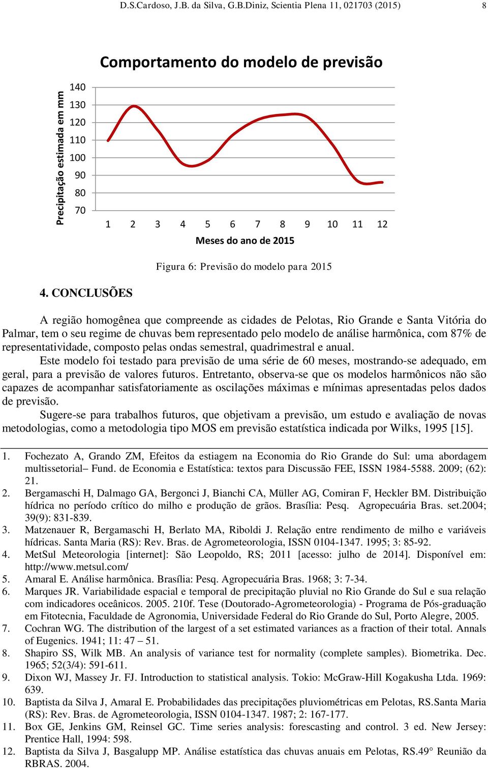 CONCLUSÕES A região homogêea que compreede as cidades de Pelotas, Rio Grade e Sata Vitória do Palmar, tem o seu regime de chuvas bem represetado pelo modelo de aálise harmôica, com 87% de