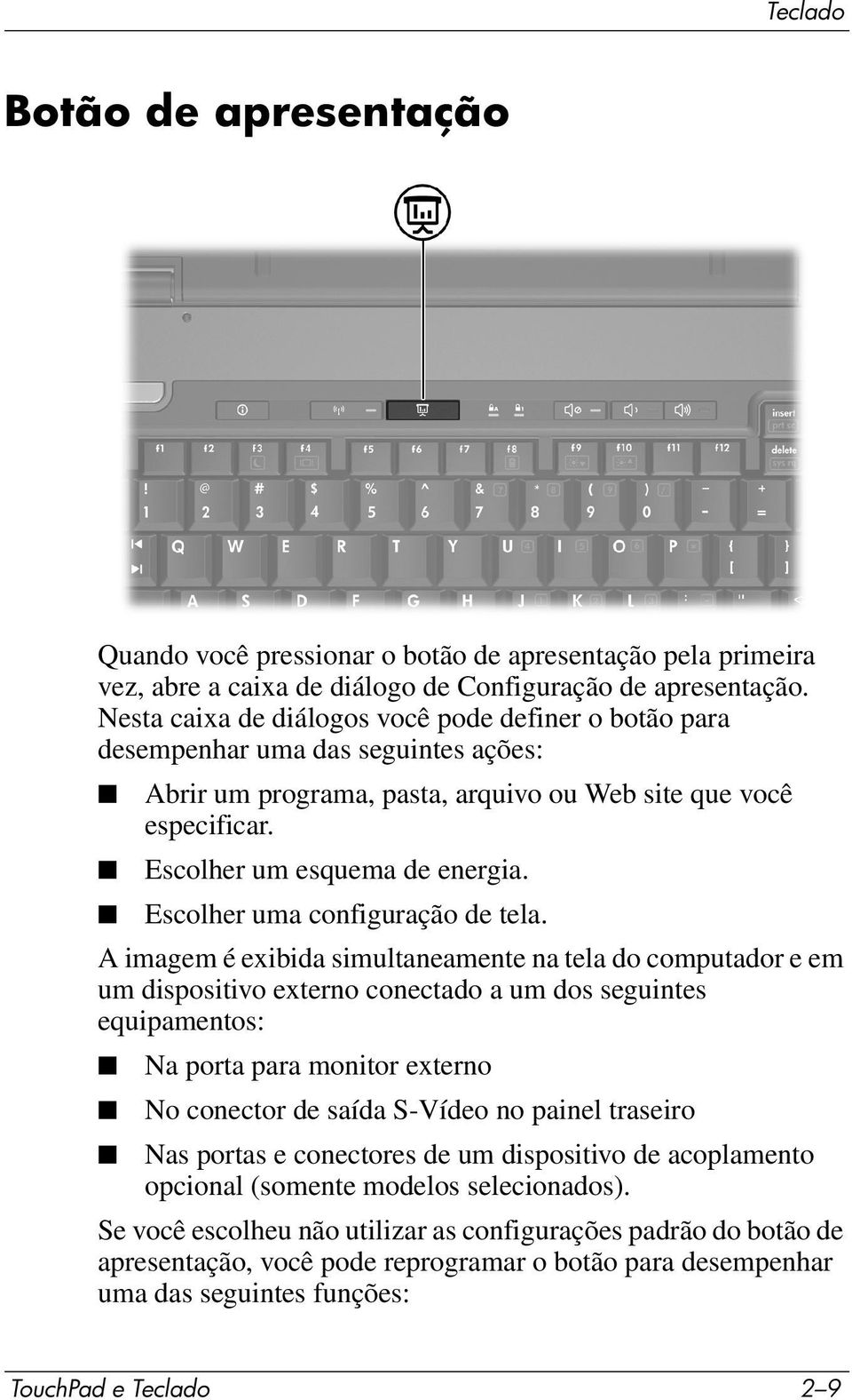 Escolher uma configuração de tela.