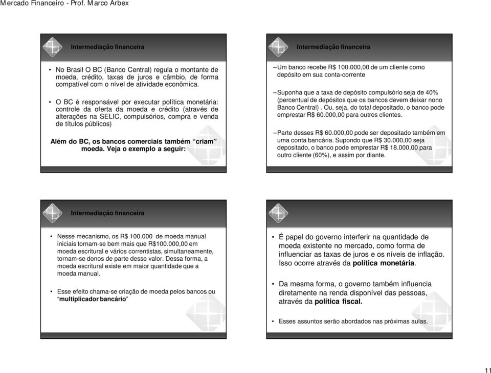 comerciais também criam moeda. Veja o exemplo a seguir: Um banco recebe R$ 100.