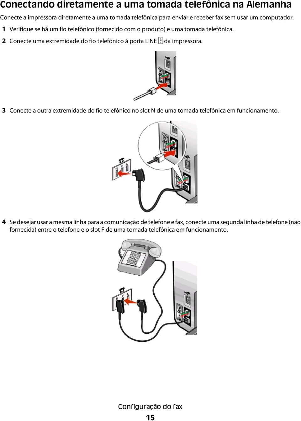 2 Conecte uma extremidade do fio telefônico à porta LINE da impressora.