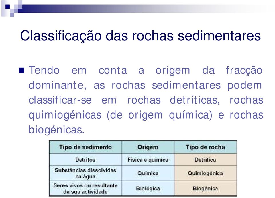 sedimentares podem classificar-se em rochas