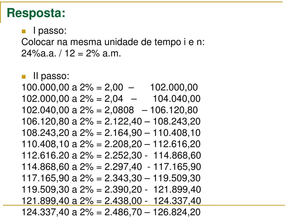 408,10 110.408,10 a 2% = 2.208,20 112.616,20 112.616.20 a 2% = 2.252,30-114.868,60 114.868,60 a 2% = 2.297,40-117.165,90 117.