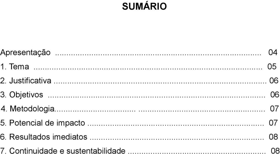 Metodologia...... 07 5. Potencial de impacto... 07 6.