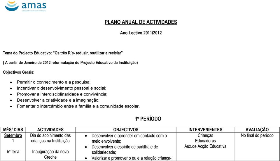 Desenvolver a criatividade e a imaginação; Fomentar o intercâmbio entre a família e a comunidade escolar.