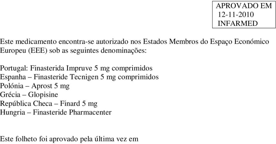 Espanha Finasteride Tecnigen 5 mg comprimidos Polónia Aprost 5 mg Grécia Glopisine