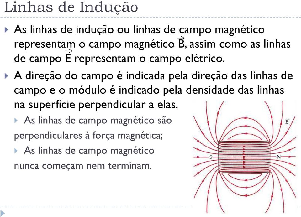 A direção do campo é indicada pela direção das linhas de campo e o módulo é indicado pela densidade das