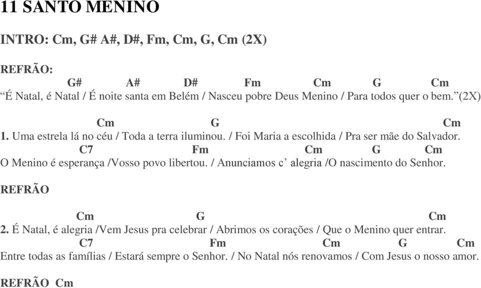 C7 Fm Cm G Cm O Menino é esperança /Vosso povo libertou. / Anunciamos c alegria /O nascimento do Senhor. Cm G Cm 2.